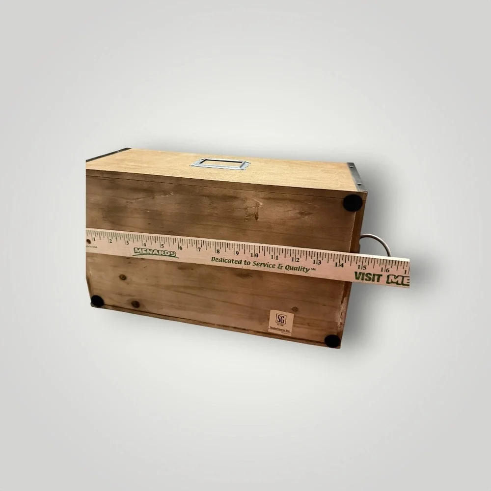 Standard General Store Organizer Box Brown Wood 6-Slot Rustic Metal Apothecary